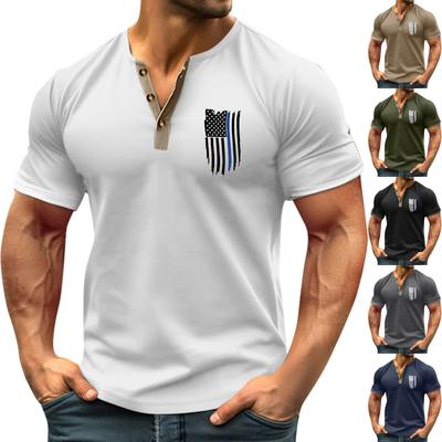 Vintage Summer Men's T-Shirt Streetwear 3 Buttons Open Fly Loose Clothing Print Short Sleeve T-Shirt