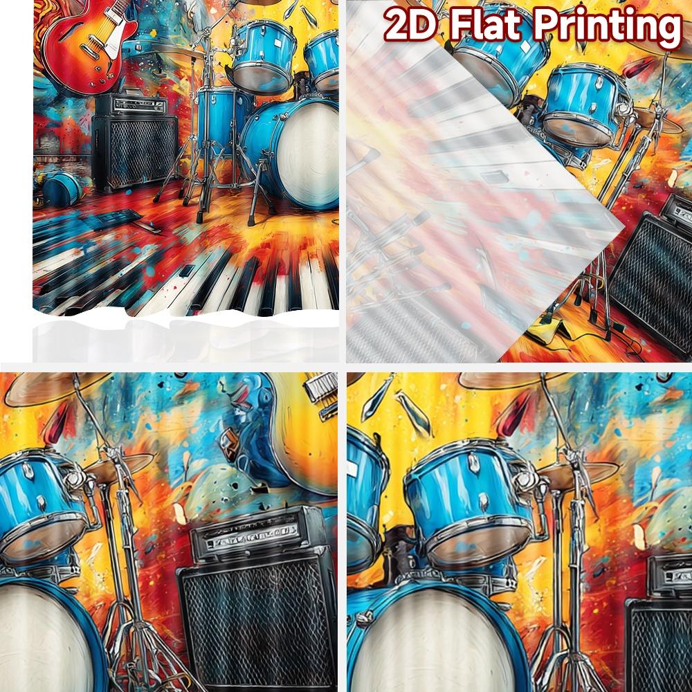 2D Flat Printing 2pcs Curtains Electric Guitars Drum Set Digital Printed Polyester Drapes Festive Holiday for New Year