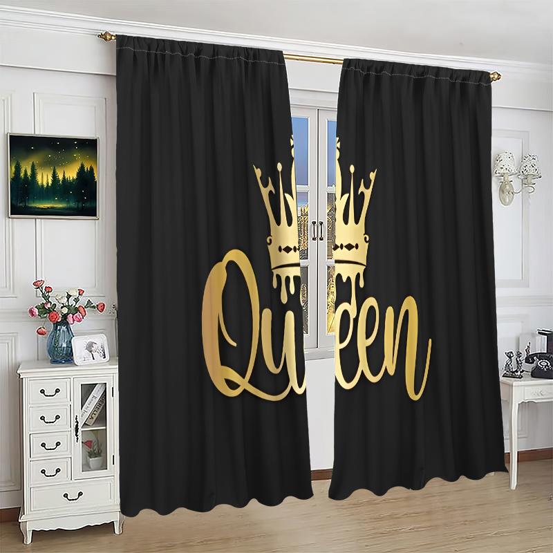 2pc/Black crown-Printed Curtains-suitable for Bedroom, Living Room, Study Private Curtains Curtains , Curtains for Living Room