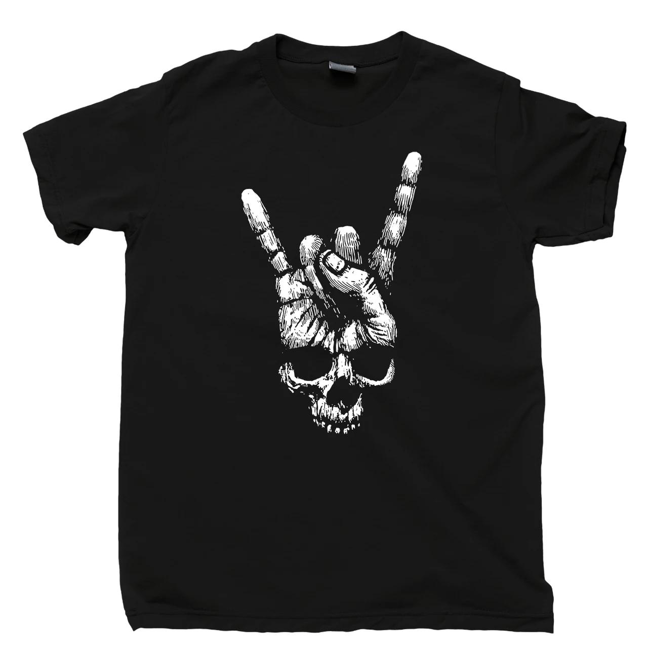 Sign of The Horns Skull Hand Heavy Metal Rock N Roll Gift T Shirt High Quality Cotton Breathable Top Loose Casual Tshirt S