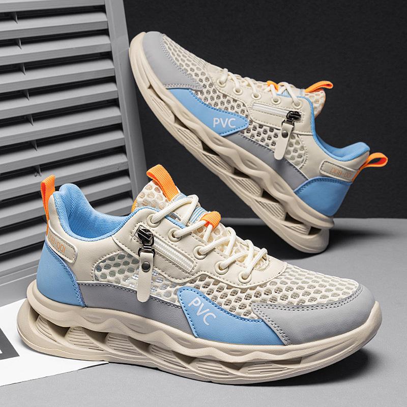 Summer trend men's shoes mesh sneakers breathable running shoes men's platform dad shoes large mesh hollow sneakers
