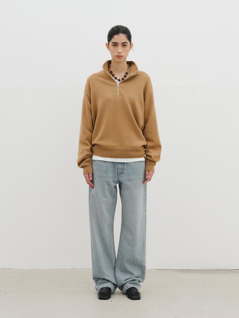 REPLAIN Wool Half Zip-Up Knit_Camel