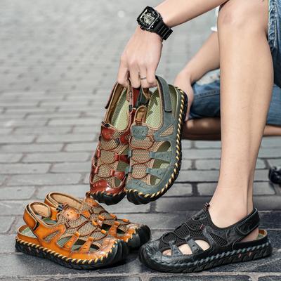 Hand-stitched Men's Beach Flats New Fashion Men's Sandals Summer Outdoor Leisure Hollow Shoes Breathable Soft Mesh Shoes