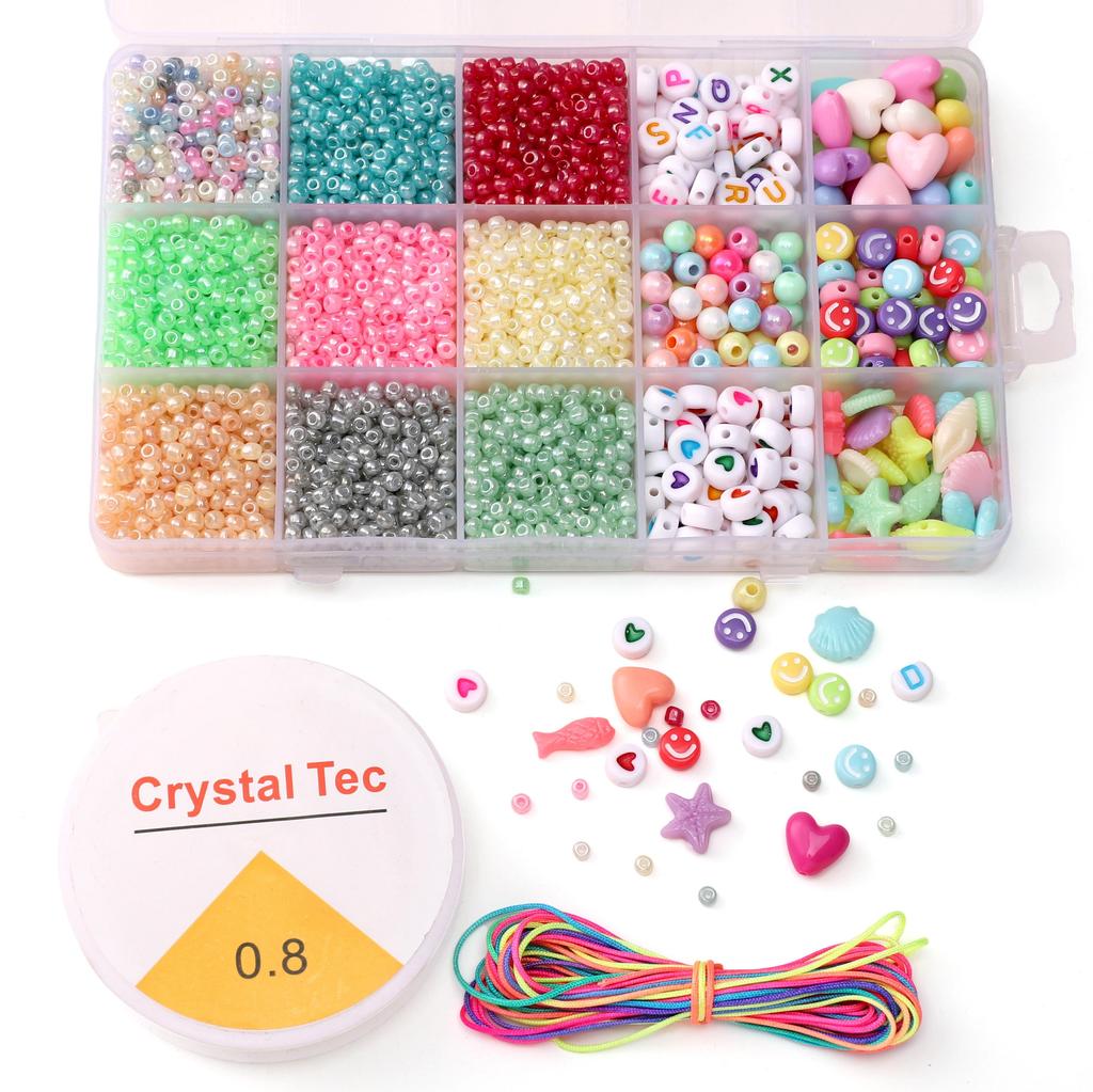 15box/bag Glass Seed Beads Acrylic Beads Elastic Line Thread Cord For DIY Accessories Jewelry Making