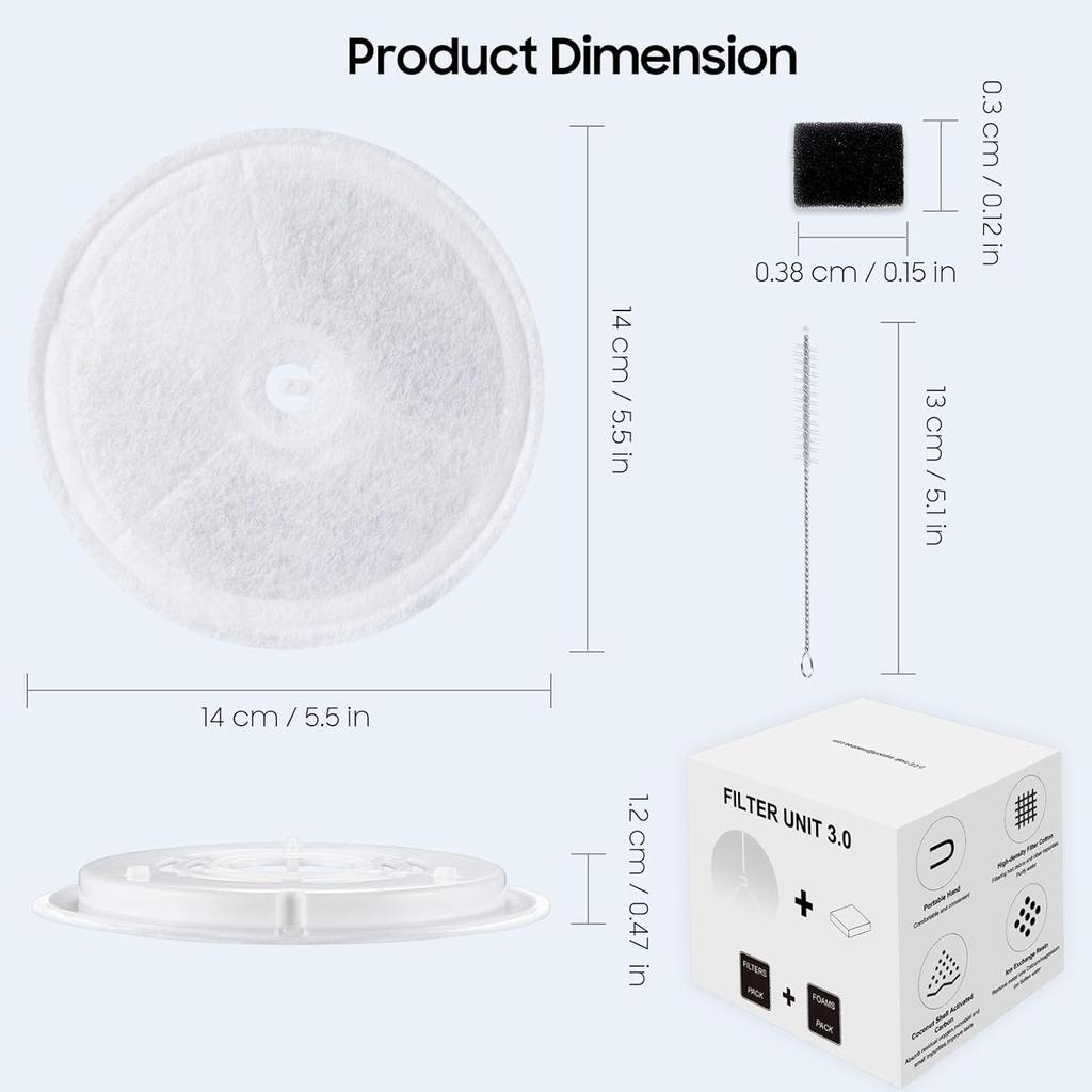 12 PCS Filter Unit 3.0 Pet Cat Kit Water Fountain Filters 2025 New Fit For E versweet Solo 2/Solo SE, E versweet 3 Pro/2S/3, Including Replacement