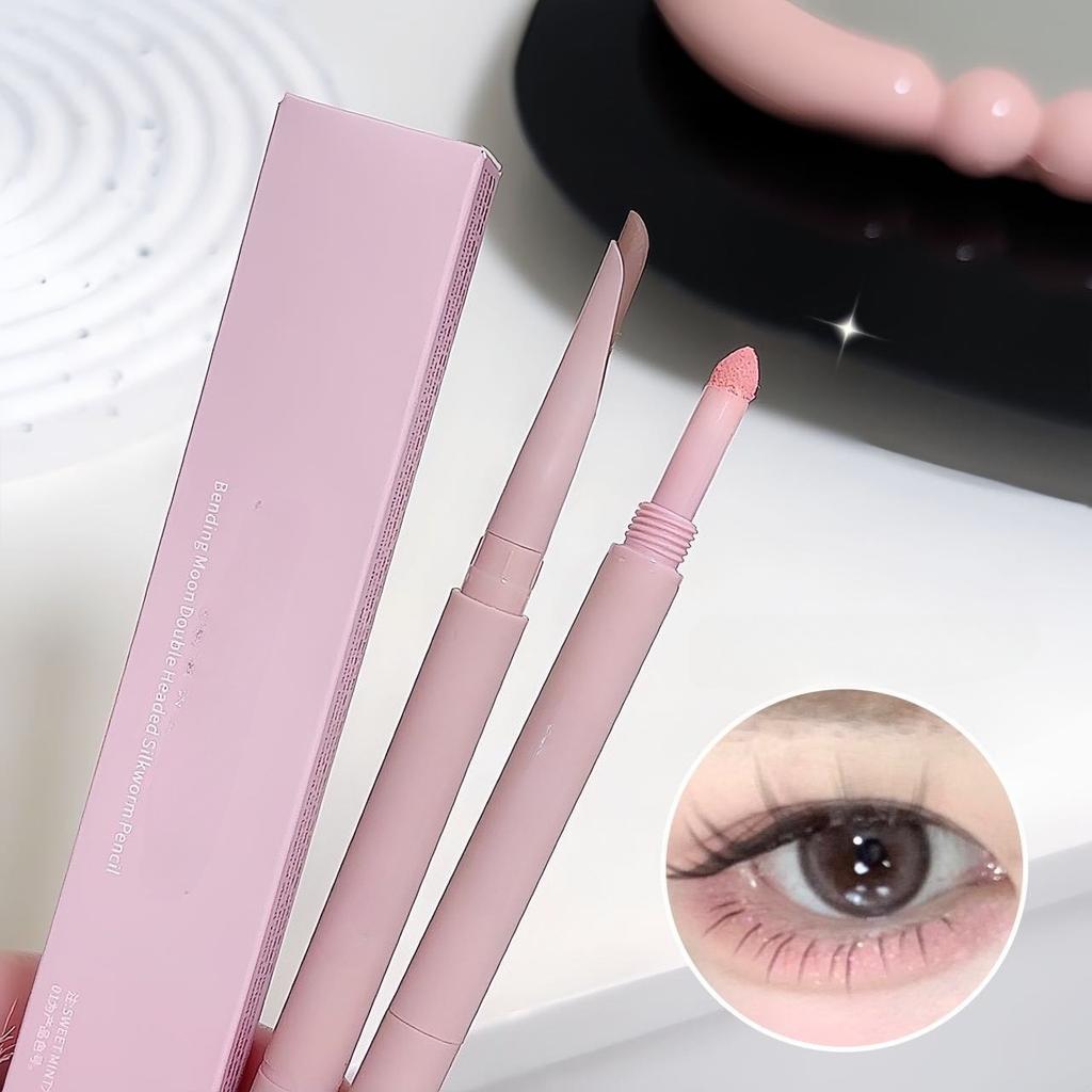Double-headed Horizontal Silkworm Pen Eyeliner Brush To Horizontal Silkworm High-gloss Shadow Brightening Cream Cosmetics