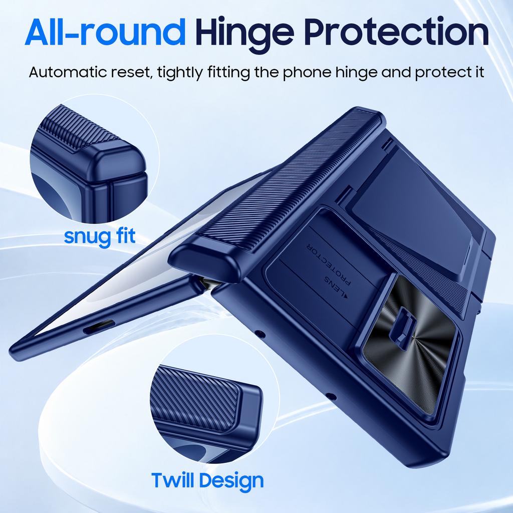 Wallet Phone Case with Hidden RFID Card Slot and Hinge Protection, Hard Shell for Galaxy Z Fold 8 Ultra-Blue