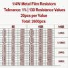 2600pcs Metal Film Resistors Assorted Pack 130 Values 1/4W 0.25W 1% Fixed Resistor Kit Set for Electronics DIY Projects