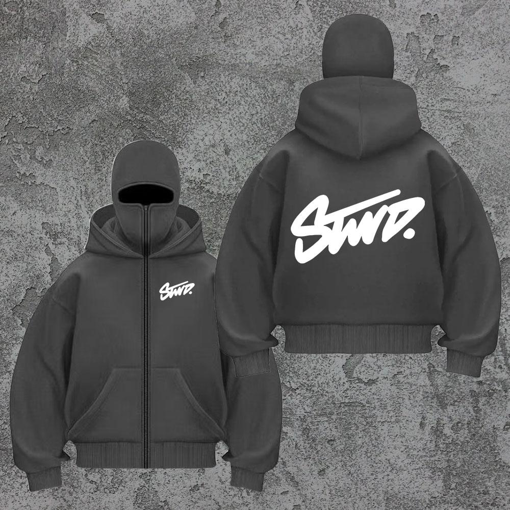 

Американская повседневная спортивная куртка в стиле Y2K с капюшоном-маской и двойным капюшоном, на молнии, с принтом букв Outdoor Swd S