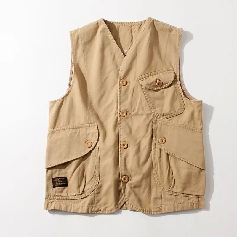 Quality American Multi-pocket Cotton Jackets Work Vest Waistcoat for Men Coats