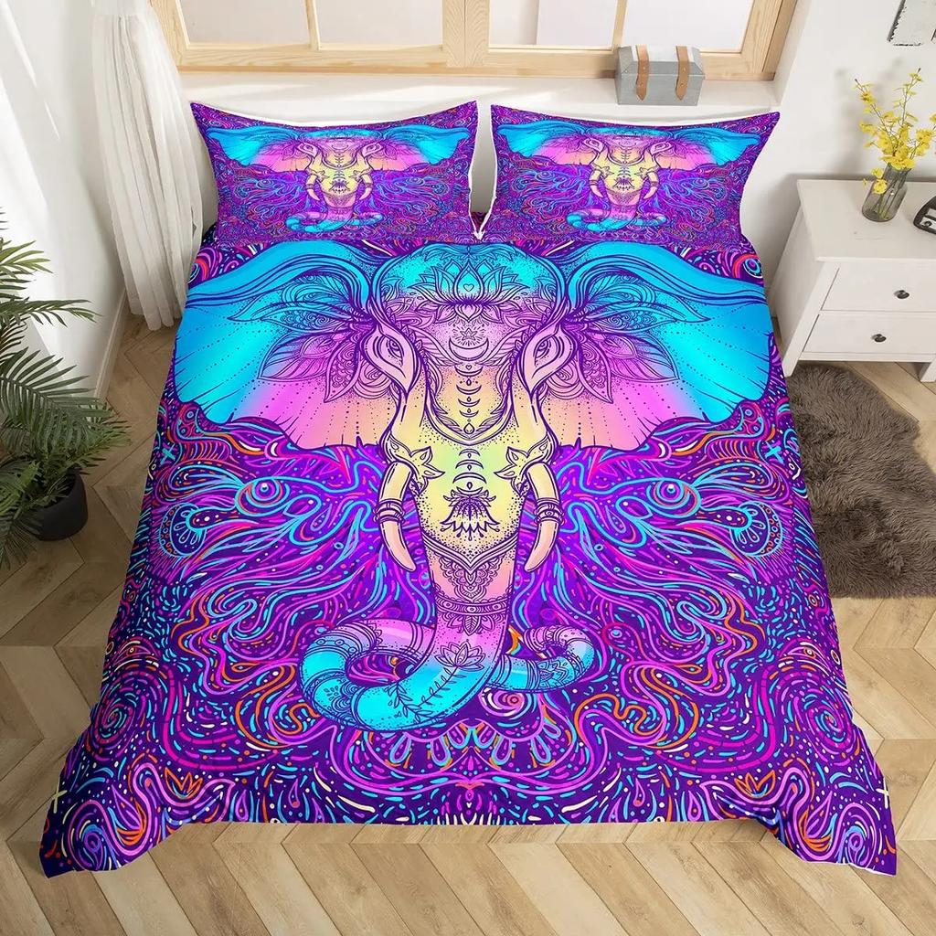 Elephant Soft Duvet Cover Set Ful,Boho Vintage High-End Premium Beding Set Exotic Mplusala Comfortable Quilt Cover Tribal Ethnic Warm Comforter Cover