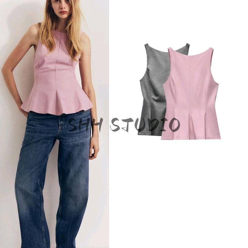 25 Spring New Women's Clothing Round Neck Sleeveless Bowknot Decoration Short Skirt Hem Silm Tops 3067008