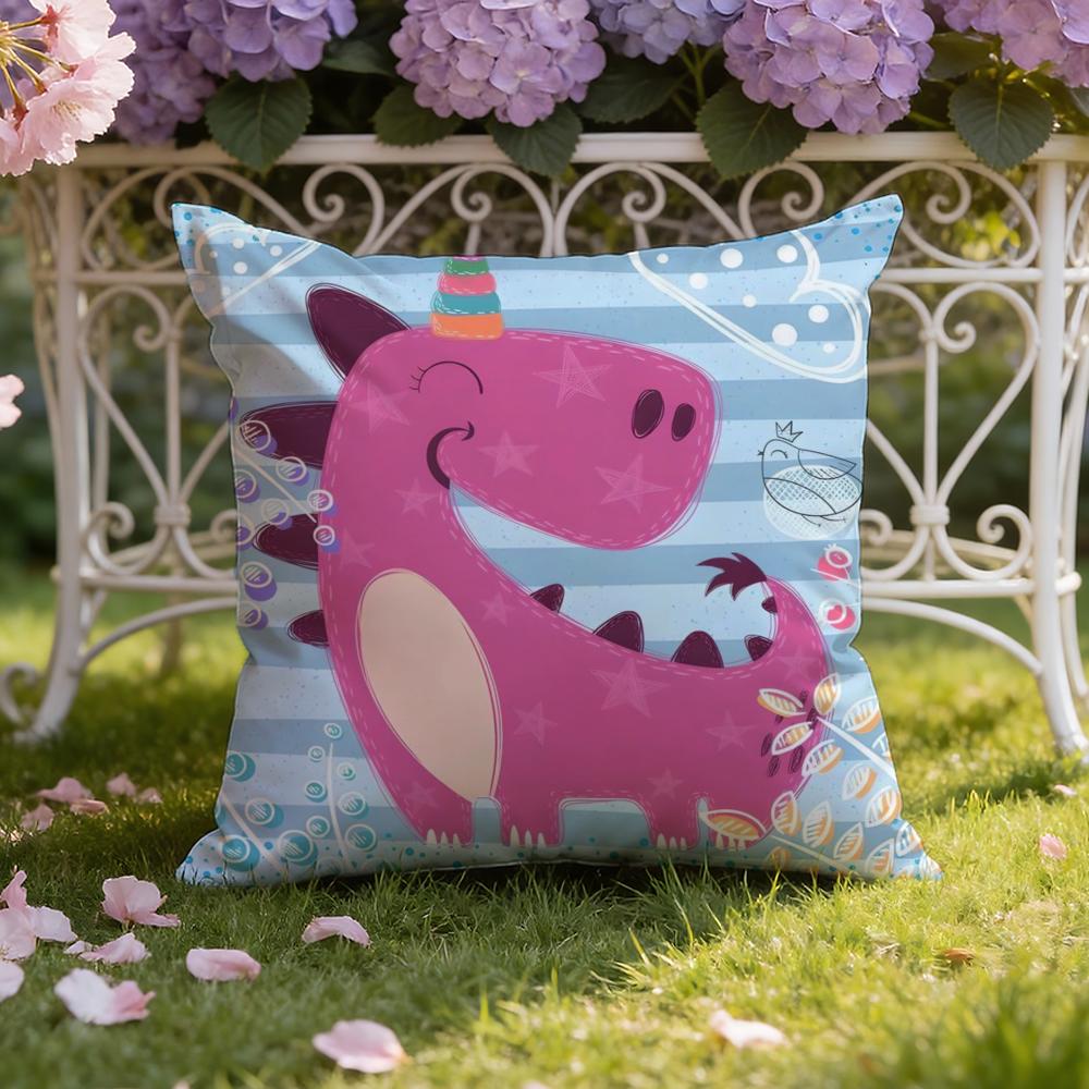 Cute Cartoon Dinosaur Cushion Cover Home & Car Dual-Scene Pillow Cover: Reversible for Premium Comfort