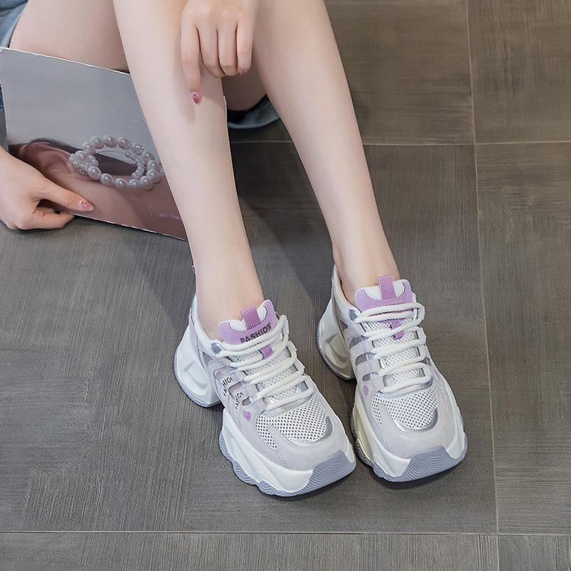 88181 Inner Height Increase 7 Leather Dad Shoes Women, Summer New Versatile Thick-soled Muffin