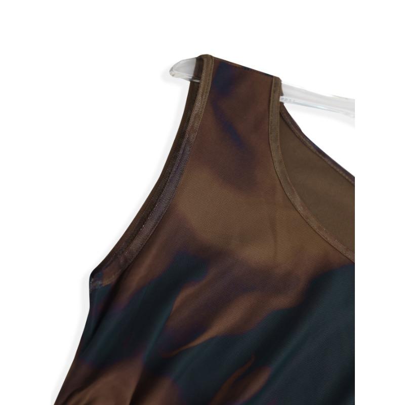 Women's Spring Slimming Sleeveless Mesh Gradient Slit Dress