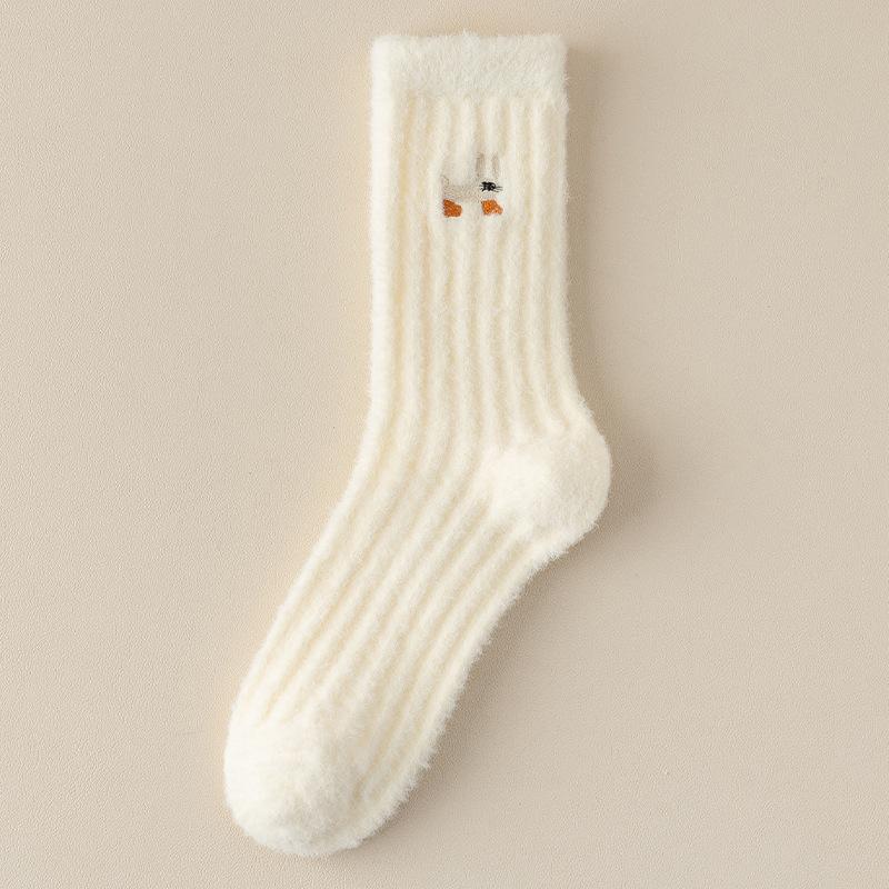 Chaussettes mi-mollet d'automne/hiver pour femmes, rembourrées, double face en peluche thermique, chaussettes de sol, chaussettes de sommeil