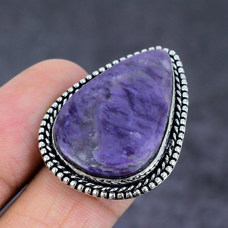 Russian Charoite Gemstone 925 Sterling Silver Jewelry Ring Size 9