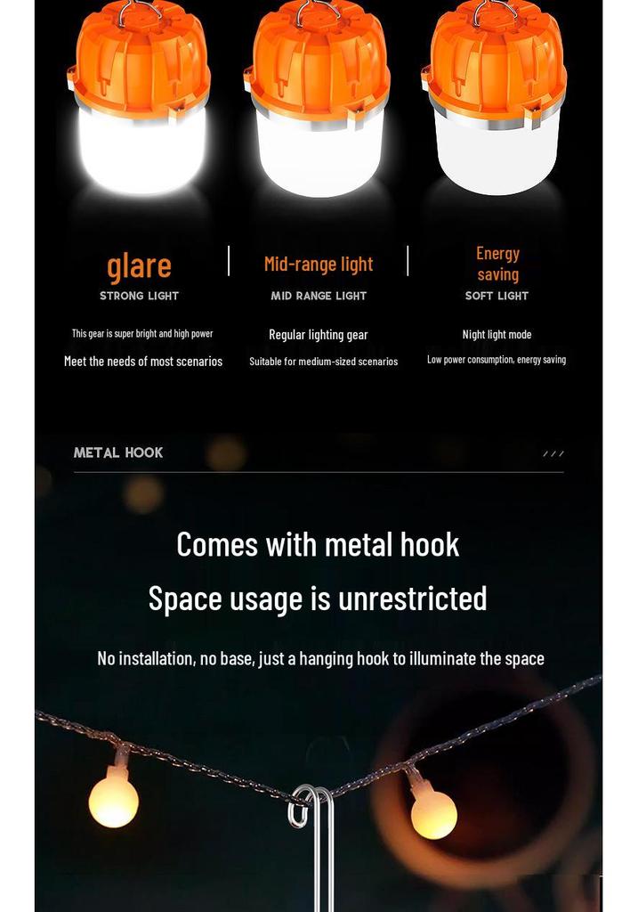 Rechargeable Multi-Functional Super Bright Camping Lantern with Long Battery Life for Emergency and Night Market Lighting