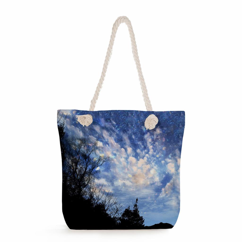 Starry Sky Print Thick Rope Single-shoulder Beach Bag 7229 CLE