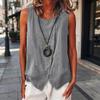 Women Tops Crew Neck Sleeveless Side Buttons Decor Asymmetric Design Pullover