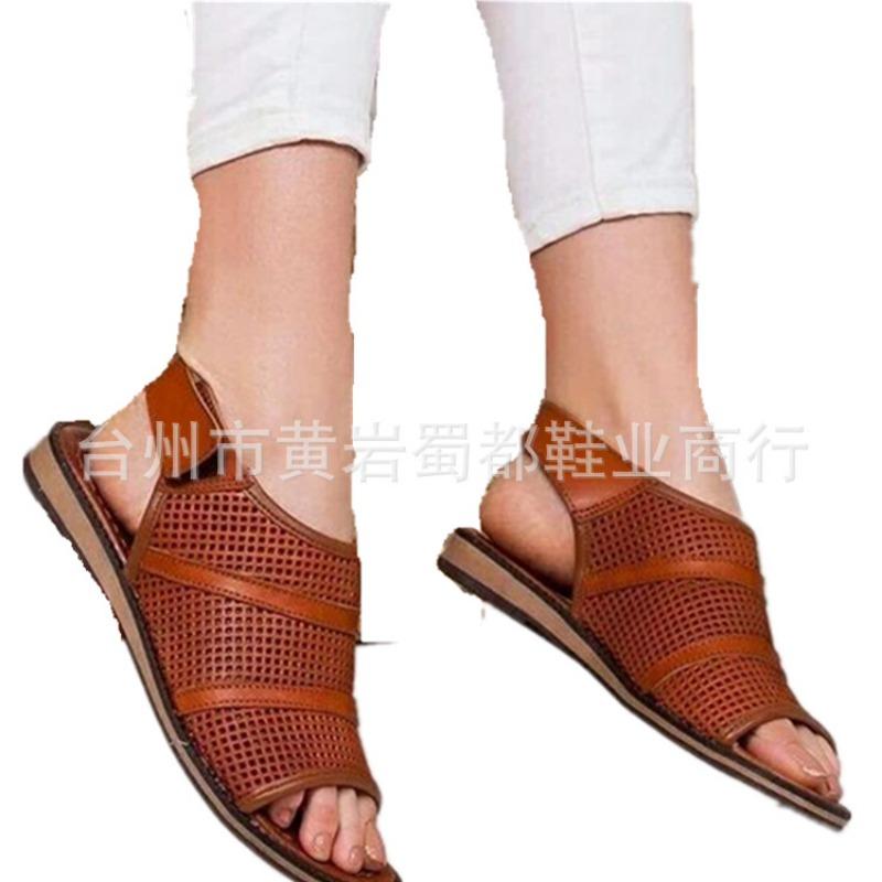 20 spring and summer new breathable mesh fish mouth flat-soled sandals women's selling hot large size color matching beach shoes