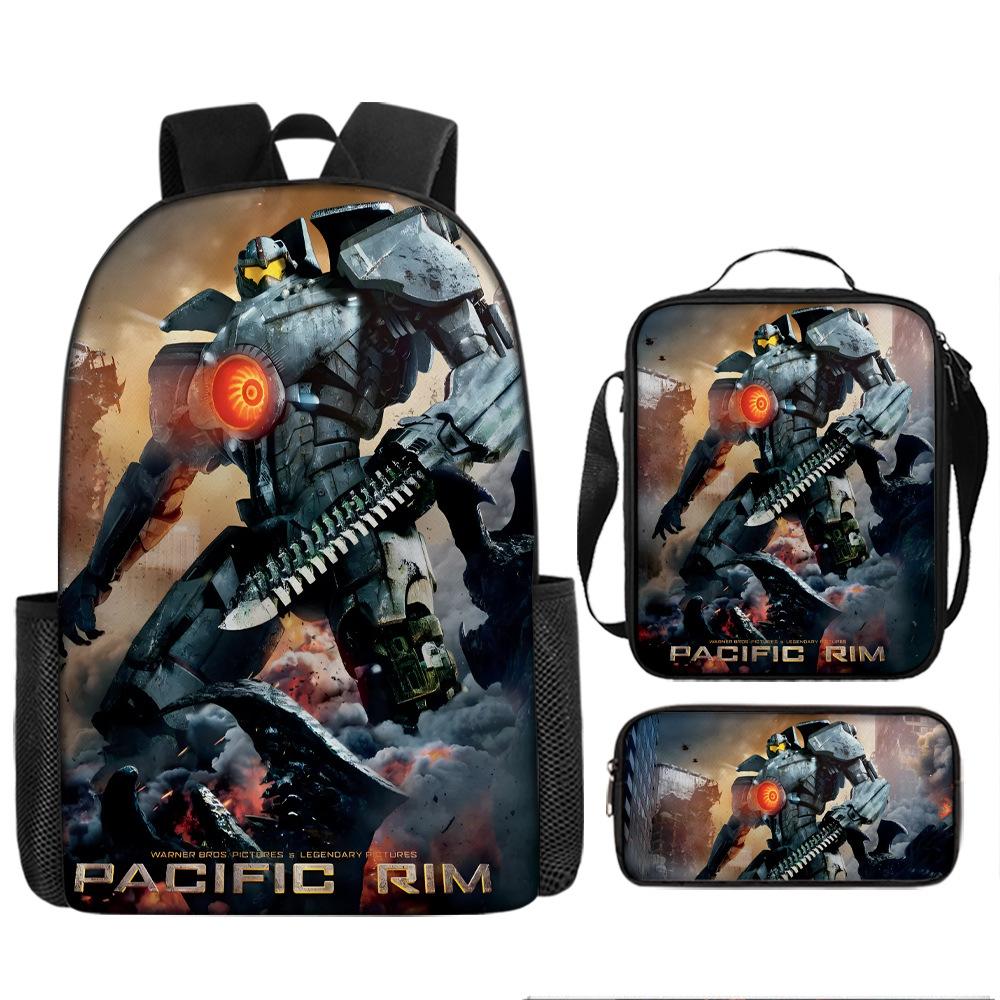 Pacific Rim schoolbag, primary and secondary school students, boys, mecha war, monster backpack, kindergarten burden reduction three-piece set