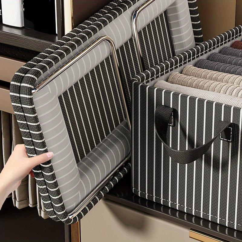47*28*20cm1pc High-capacity Foldable Clothing Storage Box with Handle,home&dormitory Pants Wardrobe Sorting Storage Stripe Basket.
