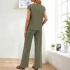 Fashionable Women's Loose V-neck Short Sleeved Top, Loose Casual Wide Leg Pants Set