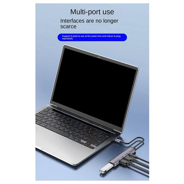 One-to-Four Aluminum Alloy Type-C Expansion Dock, Multi-Port Hub, Color: As Shown