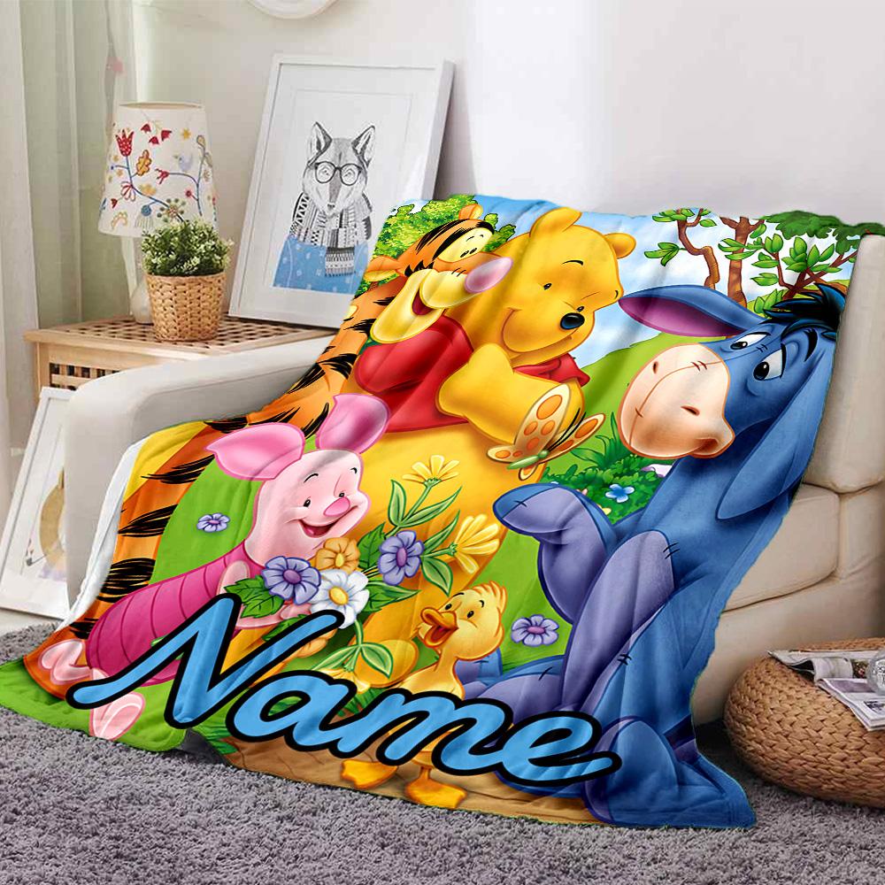 Custom Name Winnie Pooh Adventure flannel Blanket for Super Soft Cute Comfort Blanket for Travel Bedding Couch Sofa Blanket