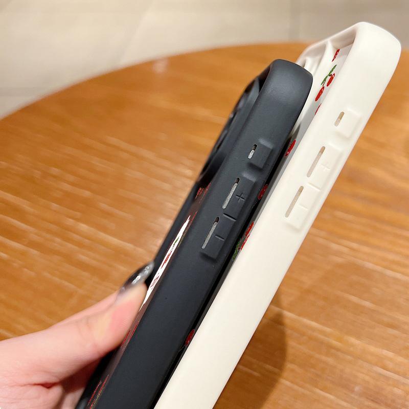 For iPhone 16 Pro 15 14 Plus 13 12 Pro Max 11 Xs Xr 8 7 Kirsebærmønster Matt Støtsikker Myk Tpu Linsebeskyttelse Anti-Fall Godterifarge Deksel