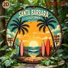 D Flat A Round Vintage Tin Sign Featuring a Beach Theme from Santa Barbara California Perfect for Decorating Your Home