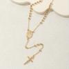14K Gold Plated Rosary Necklace, Virgin Mary Medal Cross Pendant Beaded Chain Unisex Jewelry
