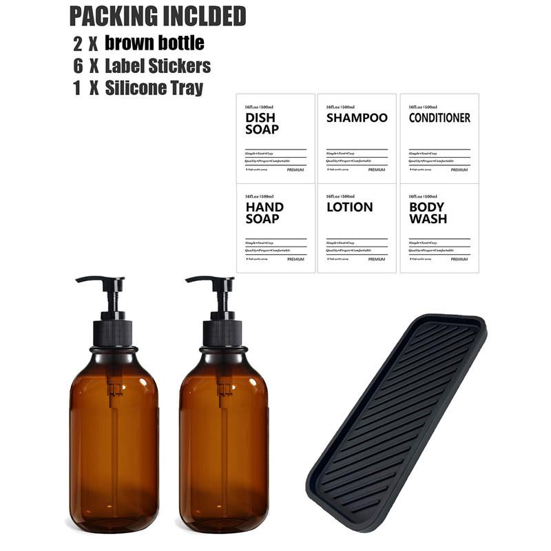 Dispenser de săpun lichid de 500 ml Balsam șampon gol reîncărcat Recipient pentru spălarea corpului cu etichetă/raft/tavă pentru baie, bucătărie