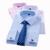 Men's Classic French Cuff Dress Shirt Covered Placket Long Sleeve Tuxedo Male Shirts with Cufflinks No Pocket Office Work White