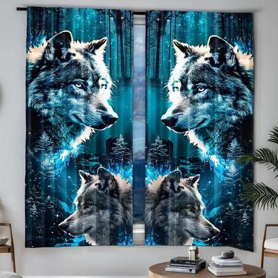 2 Stück Vorhänge mit Schneewolfkönig-Druck, Stangentaschenvorhänge, Heimdekoration, Raumdekoration