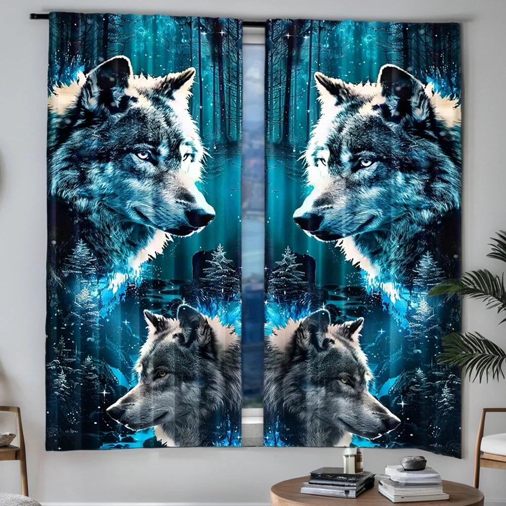 2 pieces of Snow Wolf King printed curtains, pole bag curtains, home decoration, room decoration
