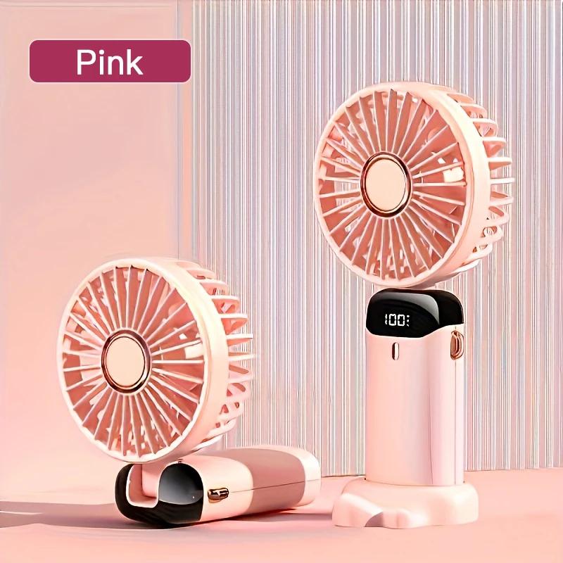 

Handheld Mini Fan Foldable Portable Neck Hanging 5 Speed Rechargeable 1200mAh Fan Phone Stand Display Screen Long Battery Life рожевий