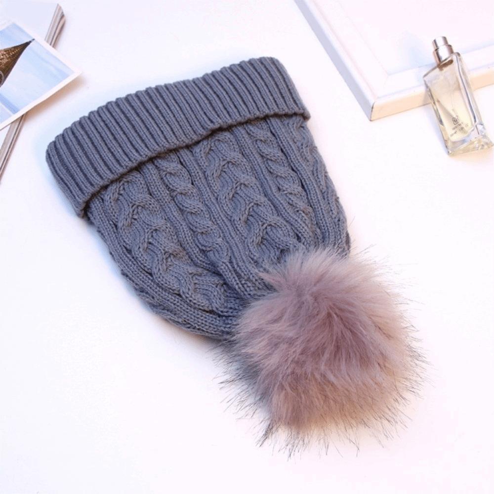 Warm Winter Twist Knitting Hat Solid Color Winter Bonnet Cute Pompom Thick Plush Cap  Women/men