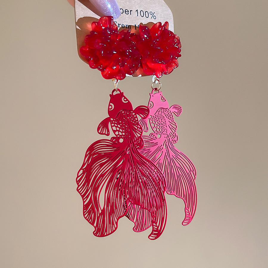 Luxuriöse Rote Blume Quastenohrringe: Stilvolle, Hochwertige Statement-Ohrstecker für Damen