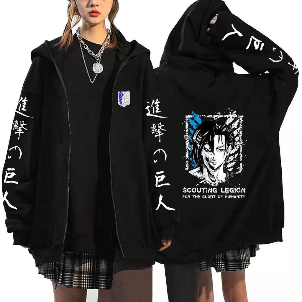 Attack On Titan Scout Regiment Anime Zipper Hoodies Autumn Mens Coats Jackets Cartoon Printed Manga Hooded Zip Up Cardigan Cosplay Streetwea