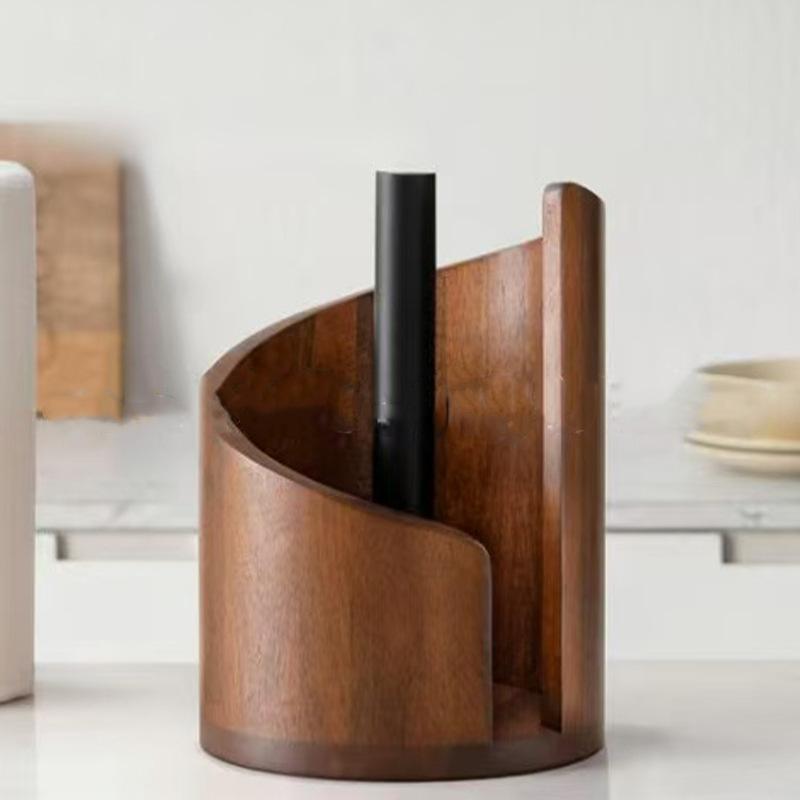 Spiral Wave Wooden Paper Towel Holder, Modern Kitchen Countertop Organizer for Bathroom and Kitchen, Tissue Dispenser Stand