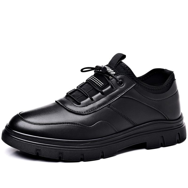 Fashion Casual Shoes Men's 2025 Spring New Single Shoes Leather Wool Velvet Warm Low-top Men's Leather Shoes