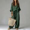 1116 Popular Women's Clothing Autumn and Winter New Casual Loose Wind Large Flanged Middle Sleeve Drawstring Set