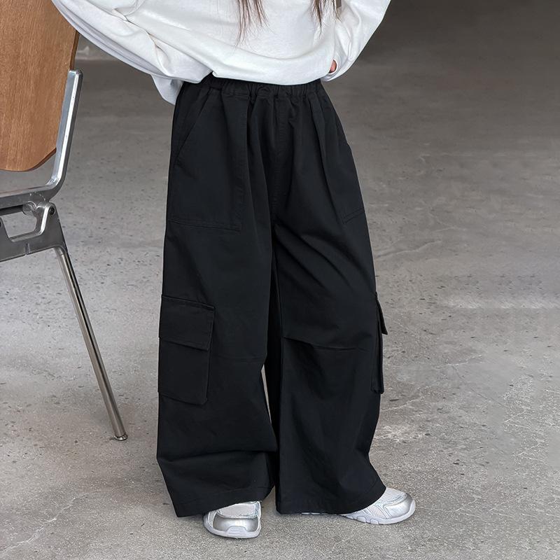 Korean Style Kids Casual Wide Leg Big Pocket Cargo Pants