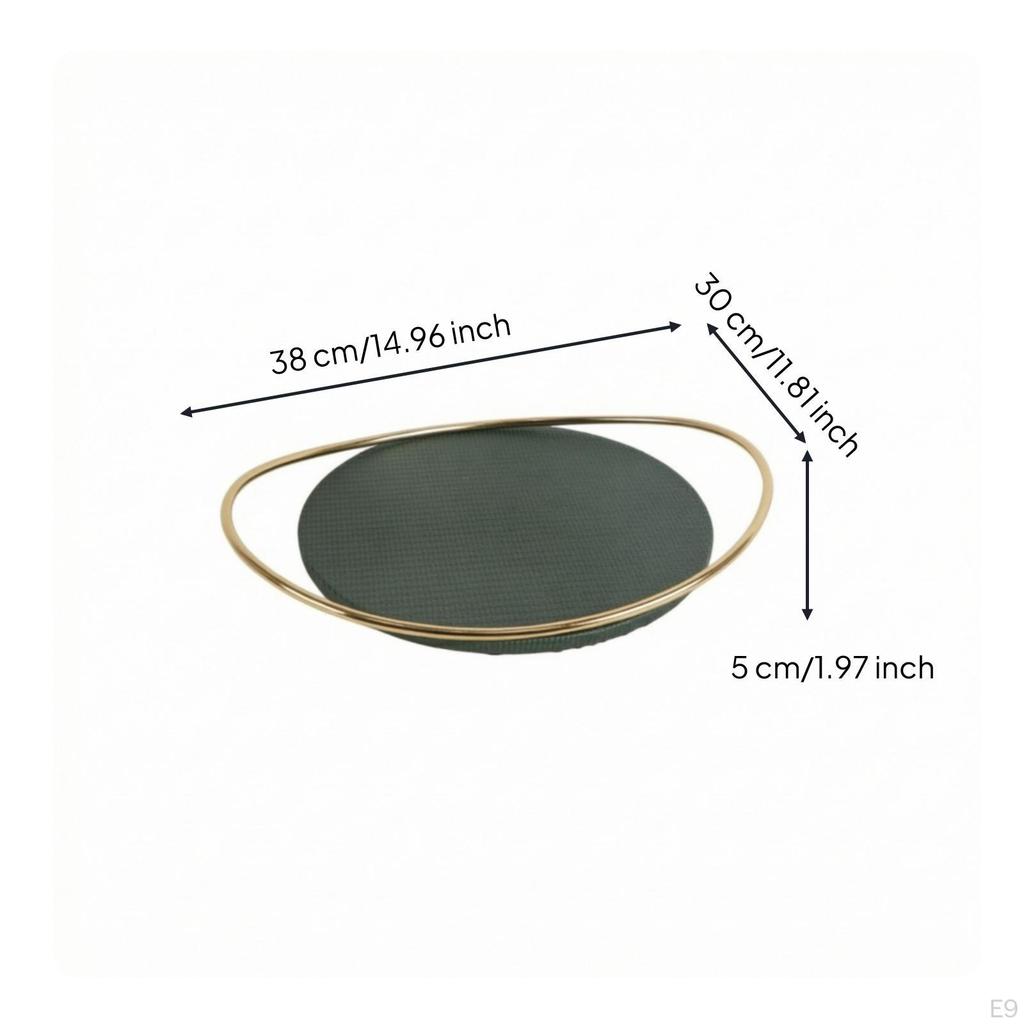 Oval Metal Tray Shallow Tabletop Open Handle Frame for Living Room Ss Wood