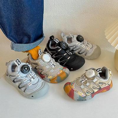 Korean Version of Children's Shoes 2025 Spring and Autumn New Boys Breathable Running Hiking Shoes Girls Rotating Button Sneakers