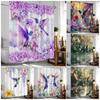 Floral Hummingbird Shower Curtains Watercolour Purple Flowers Lake Plant Birds Rustic Fabric Bathroom Curtain Decor With Hooks