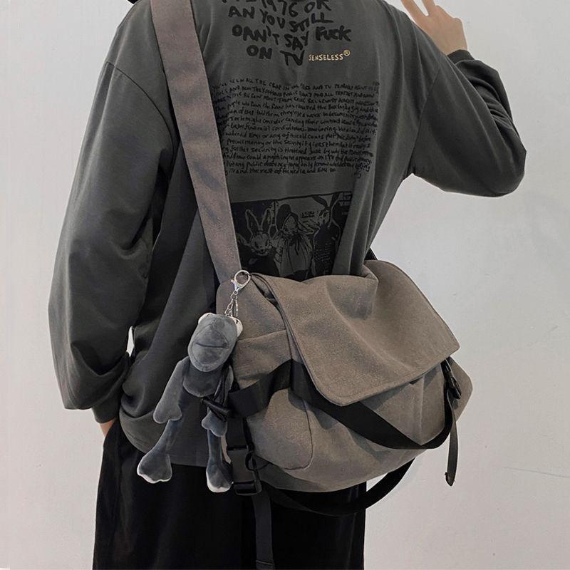 Schoolbag Men's Black Canvas Messenger Bag Boys Trendy Brand Large Capacity Ins Japanese Versatile Retro Backpack Simple Casual