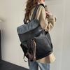 Retro Hong Kong style PU soft leather texture backpack men's large-capacity American schoolbag female college student computer backpack waterproof